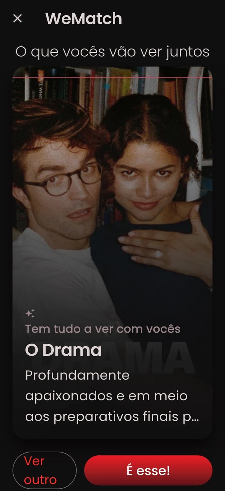 WeWatch Match screen, with a title two people in the bubble both want to watch.
